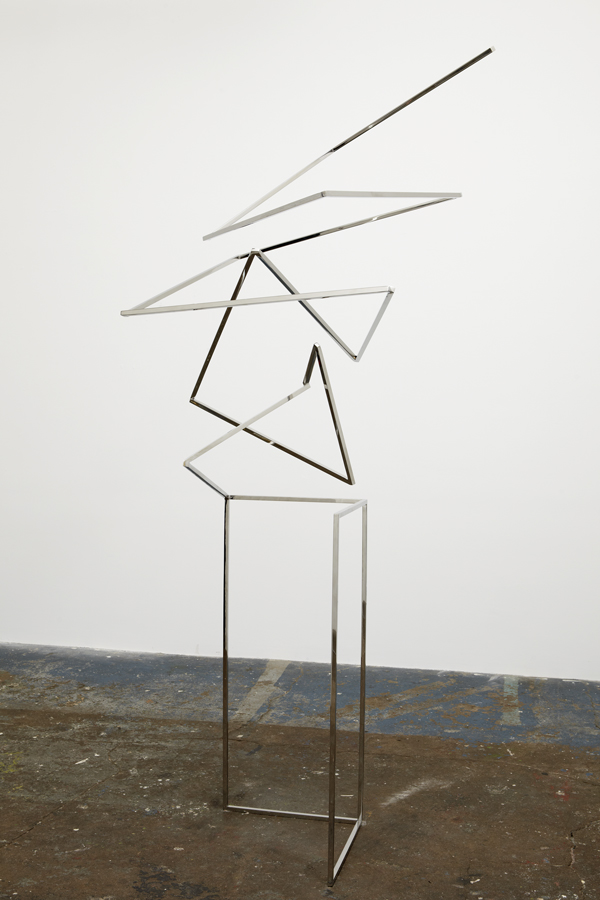 Untitled (Squiggle #1) Sculpture by Martin Oppel. Mirror Polished Stainless Steel. 90 x 36 x 30 inches.